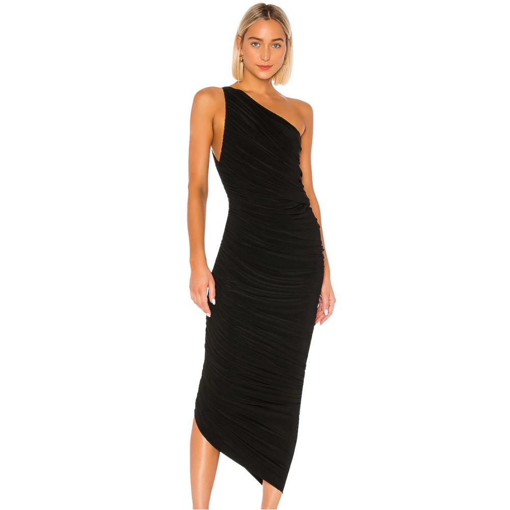 White House Black Market One-Shoulder Black Ruched Dress